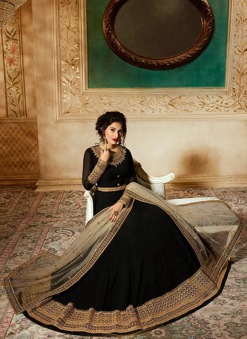 Black Delicately Embroidered Kalidar Anarkali Suit