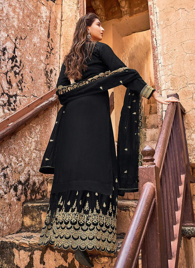 Black Golden Zari Embroidered Wedding Palazzo Suit