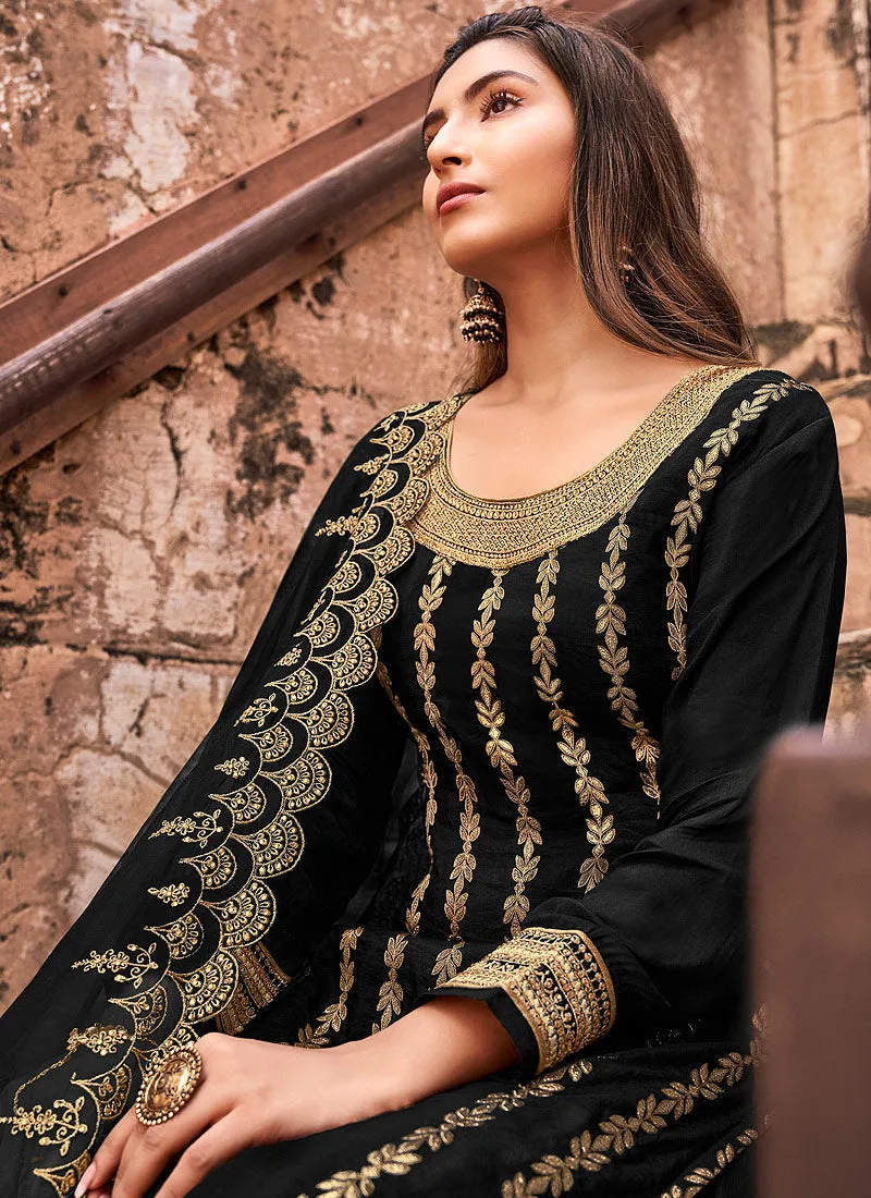 Black Golden Zari Embroidered Wedding Palazzo Suit