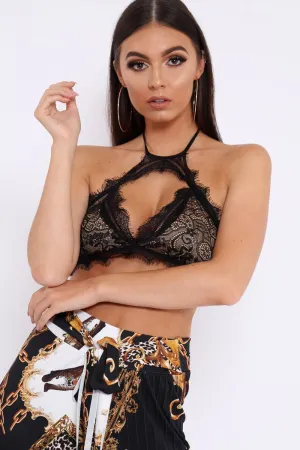 Black Lace Halterneck Bralet - Clem
