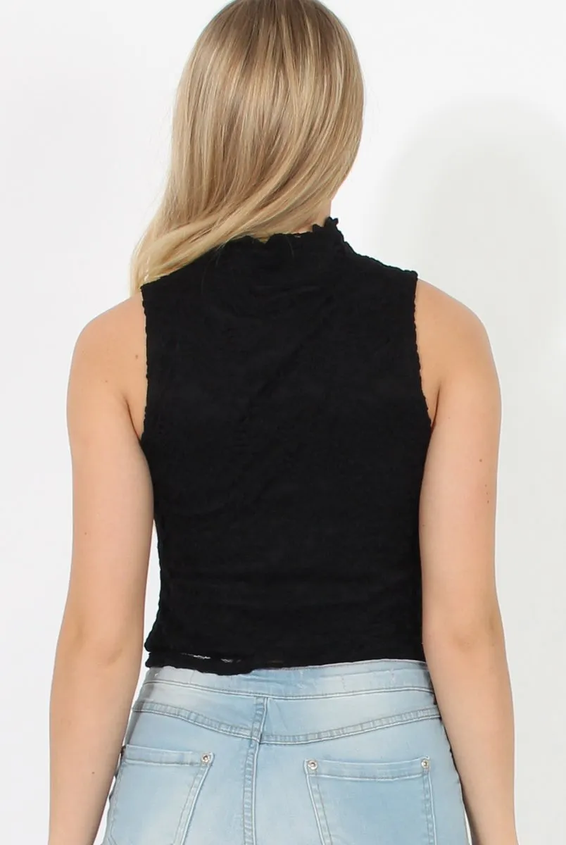 Black Lace High Neck Top - Leni