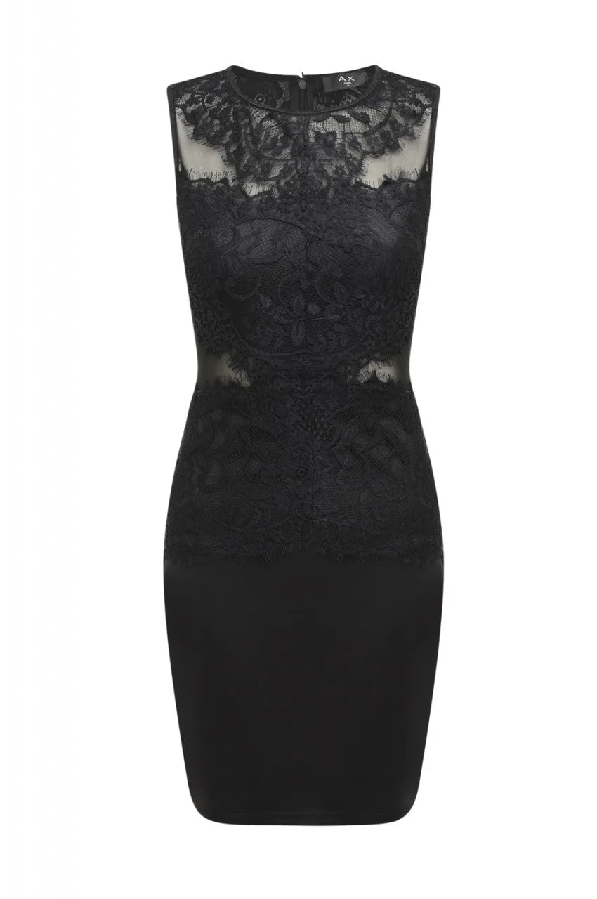 Black Lace Mini Dress with Sleeveless Detail