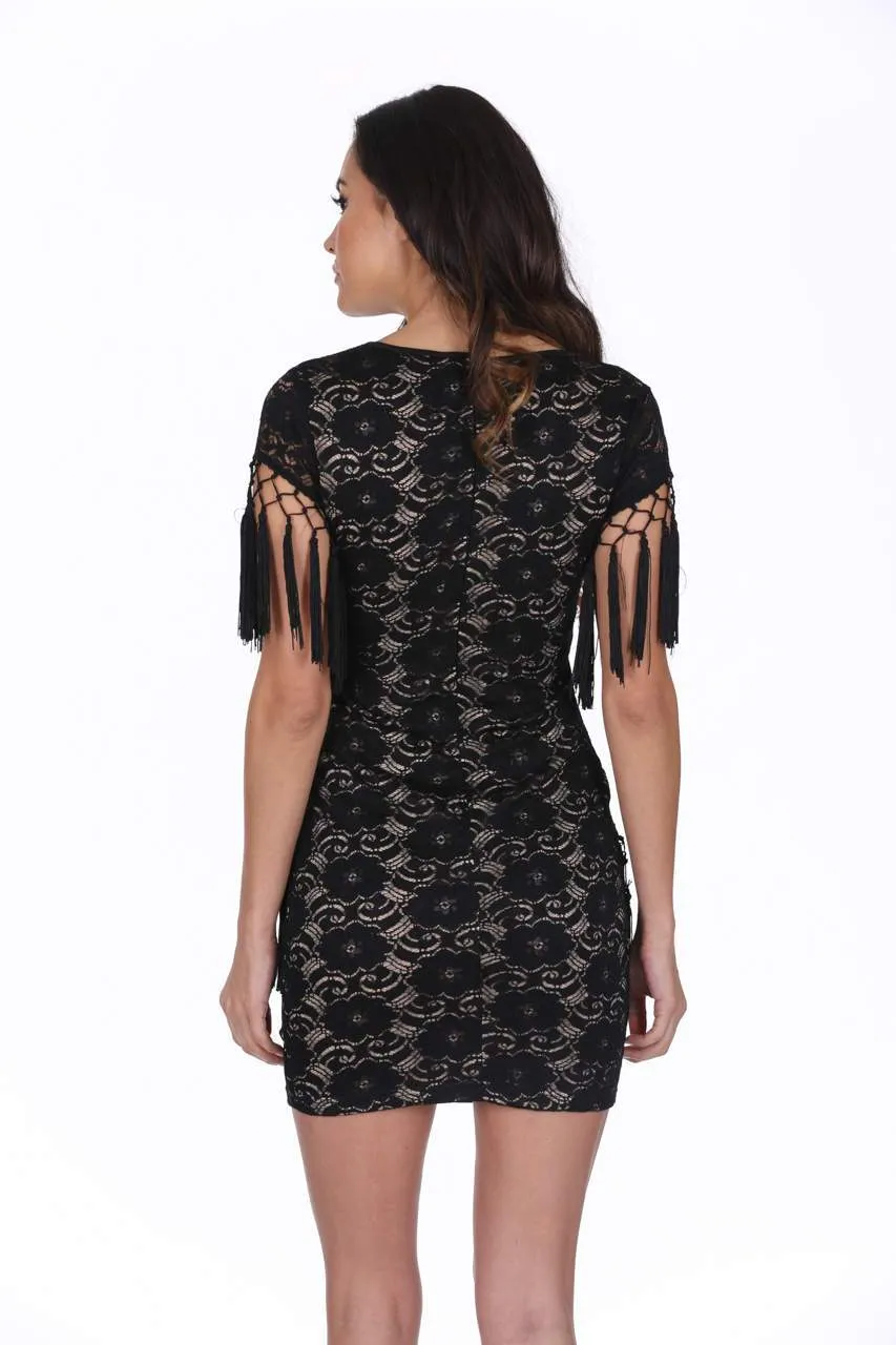 Black Lace Tassel Dress
