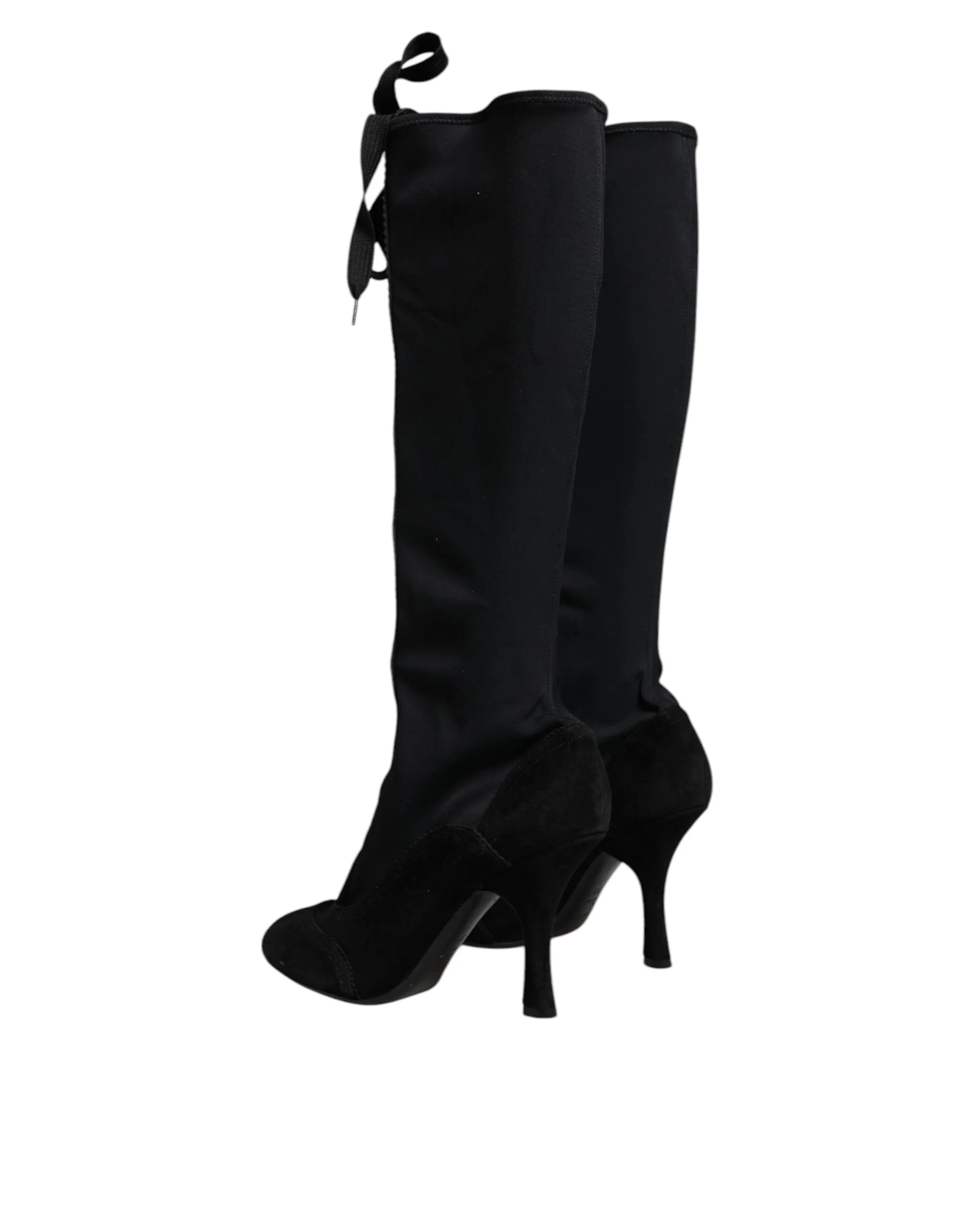 Black Lace Up Heels High Boots Shoes