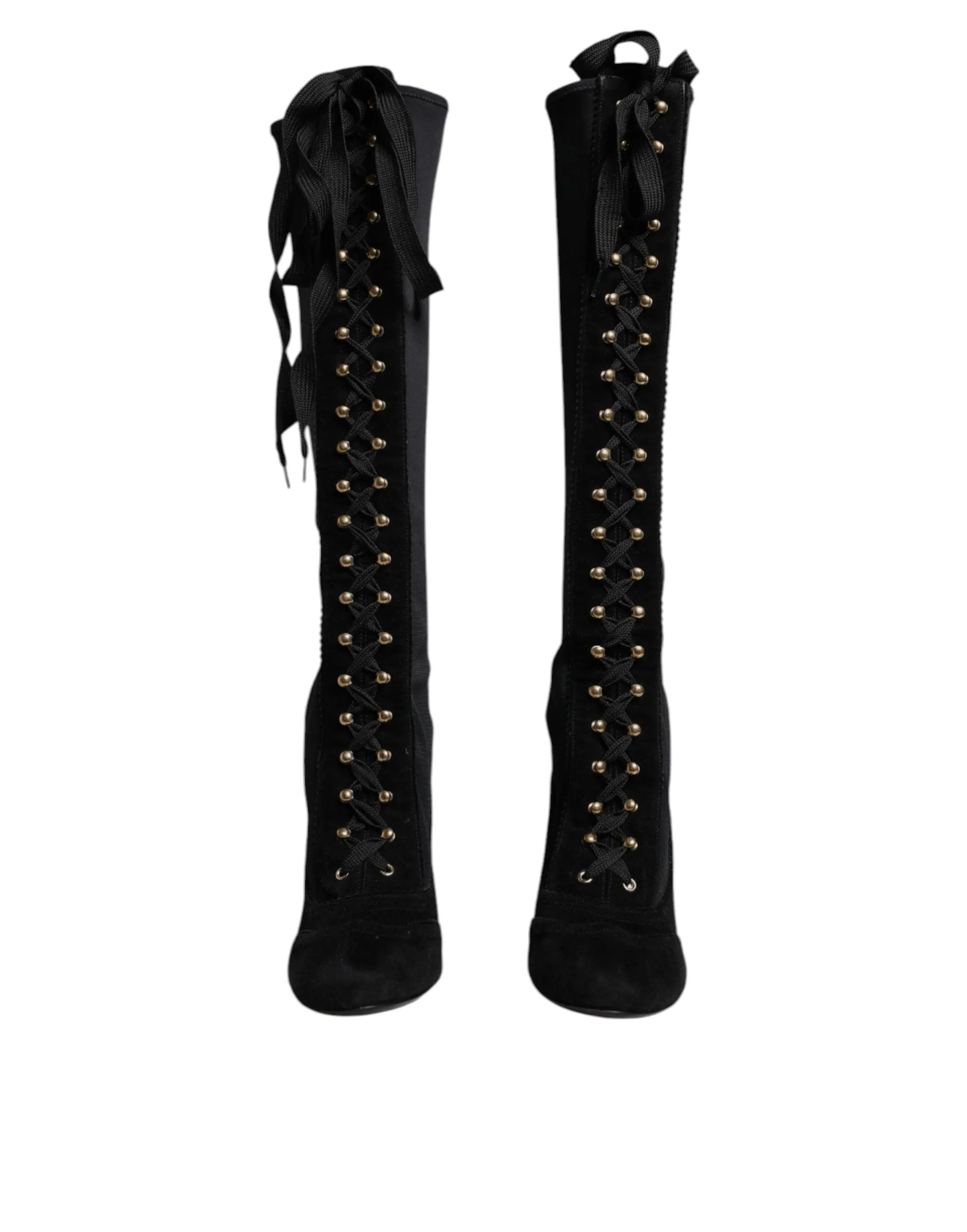 Black Lace Up Heels High Boots Shoes