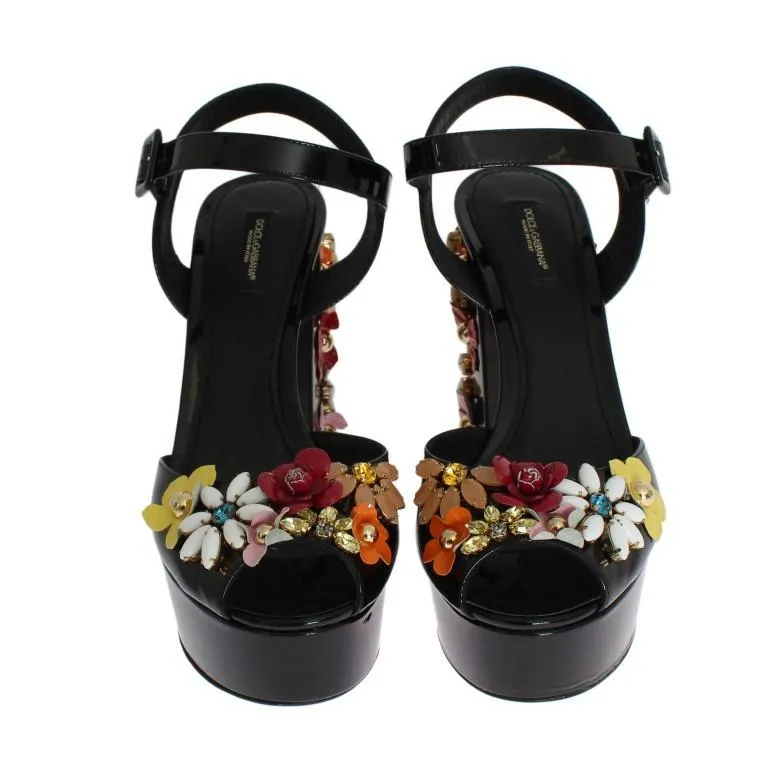 Black Leather Crystal Sandals