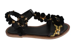Black Leather Crystal Torero Sandal Shoes