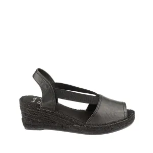 Black Leather Wedge Espadrille for Women - Teide-PBK