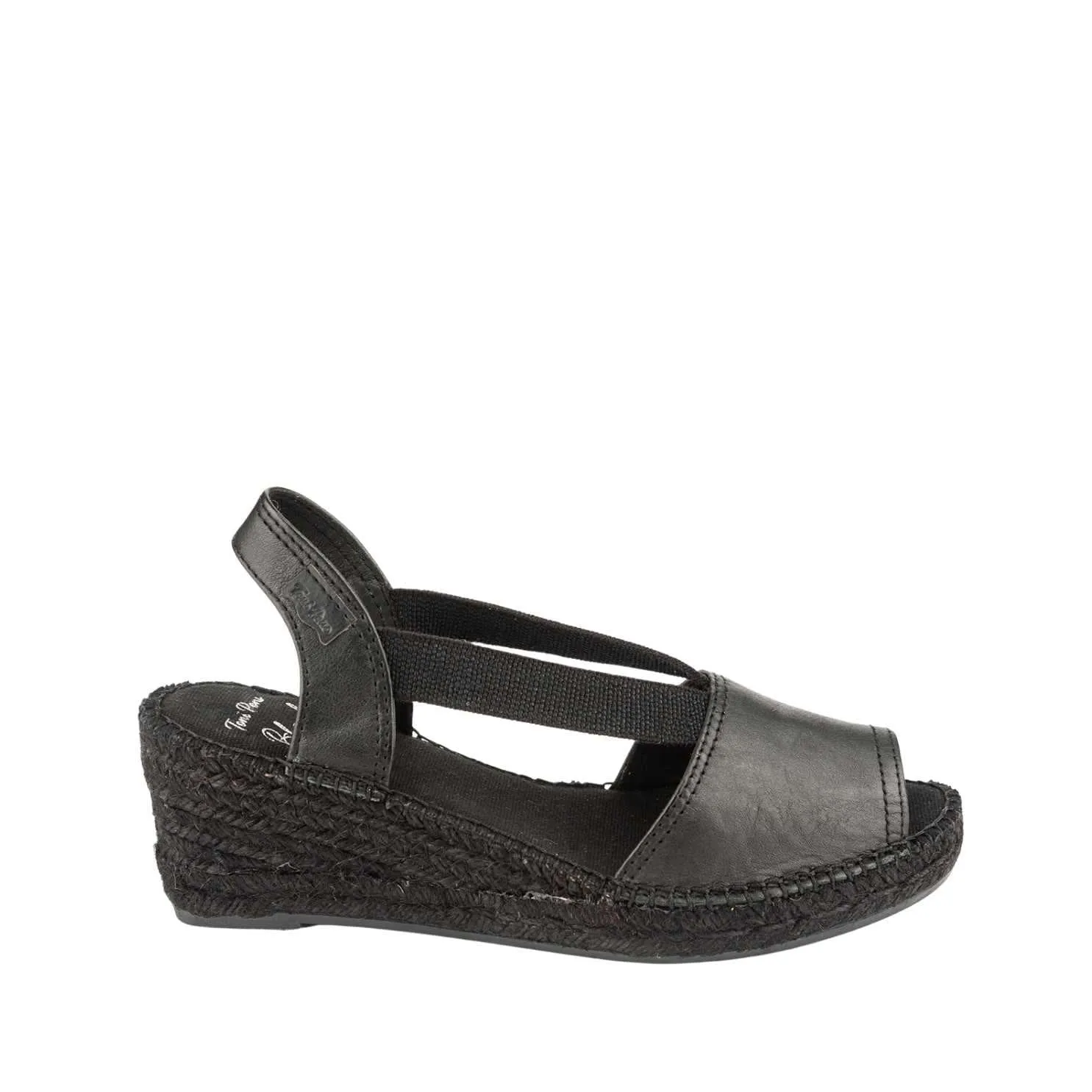 Black Leather Wedge Espadrille for Women - Teide-PBK