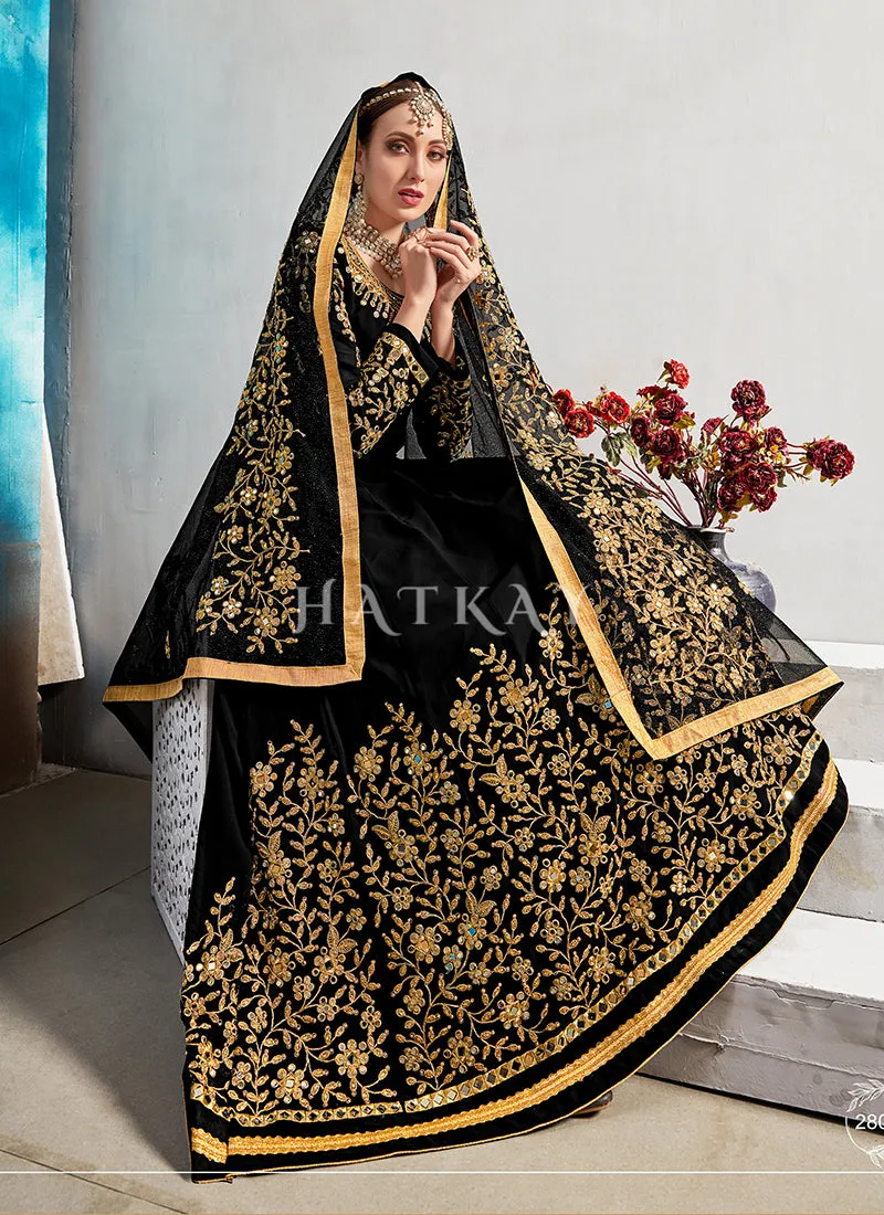 Black Mirror Embroidered Traditional Anarkali Suit