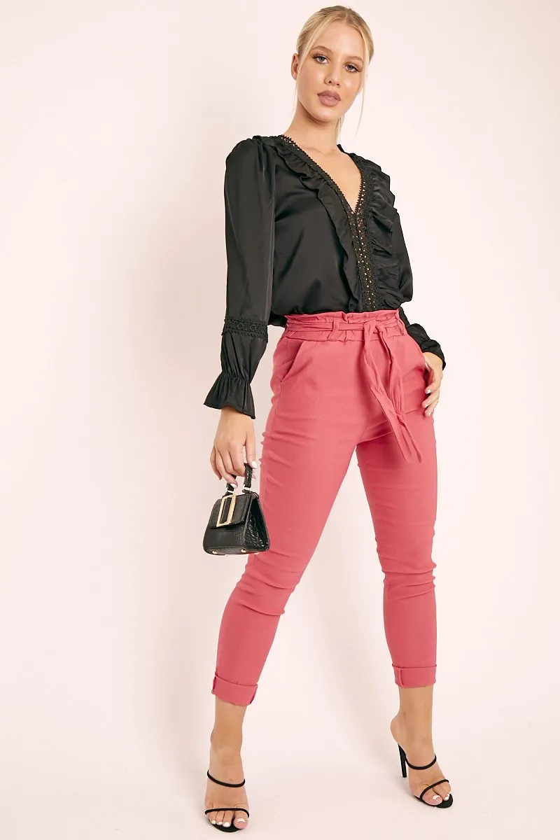 Black Plunge Lace Neckline Blouse - Harleigh