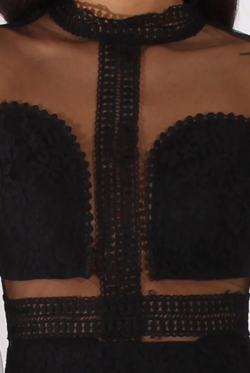 Black Sheer Mesh Lace Detail Dress - Jaylee