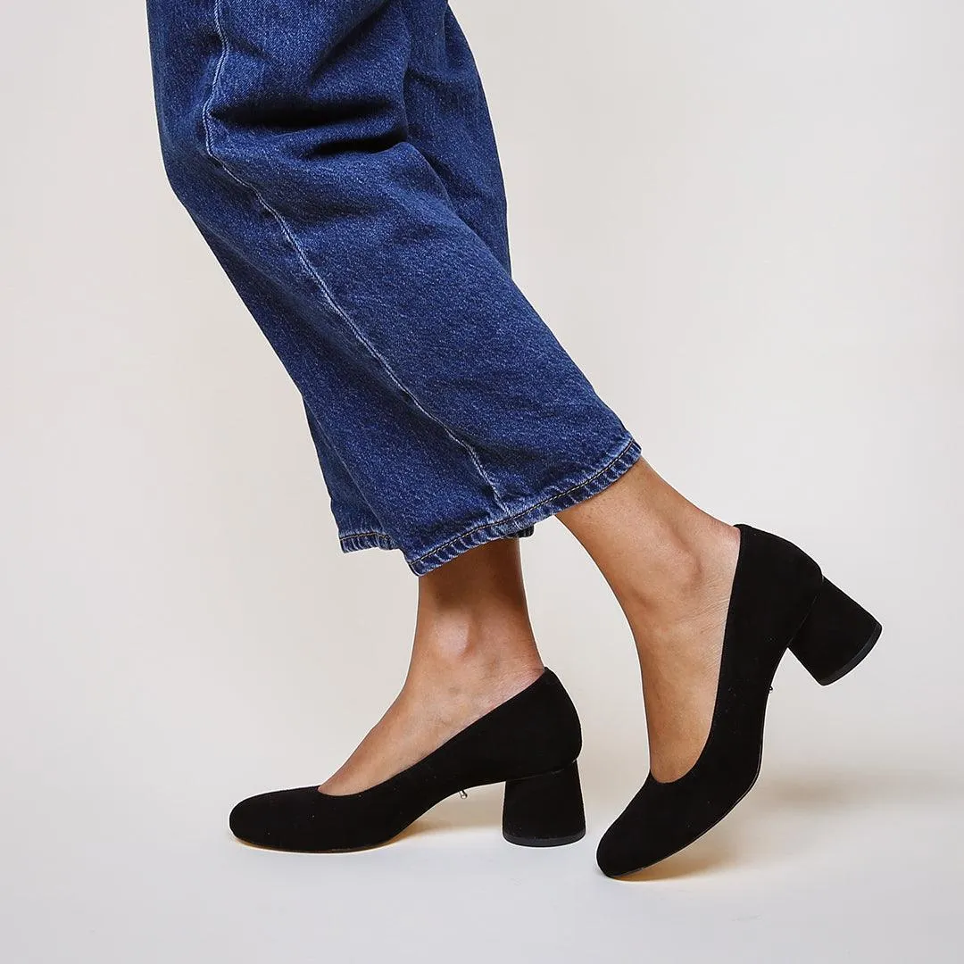 Black Suede Ballet Pump   Red Velvet Marie Strap