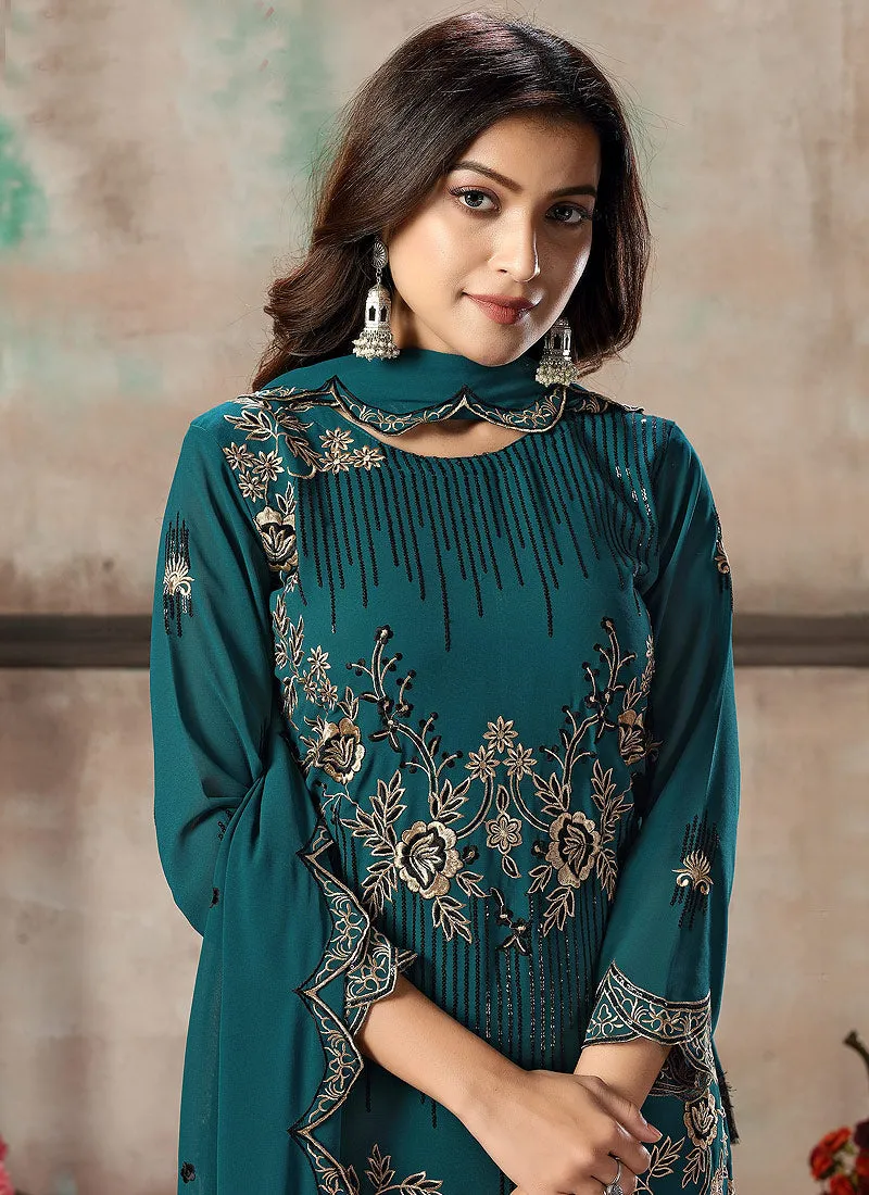 Blue Embroidered Designer Salawar Kameez