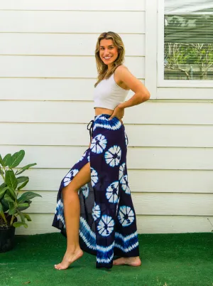 Blue Shibori Palazzo Wrap Pants