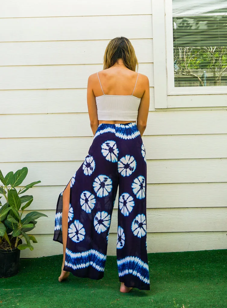Blue Shibori Palazzo Wrap Pants