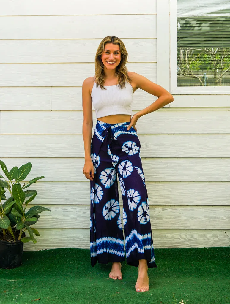 Blue Shibori Palazzo Wrap Pants