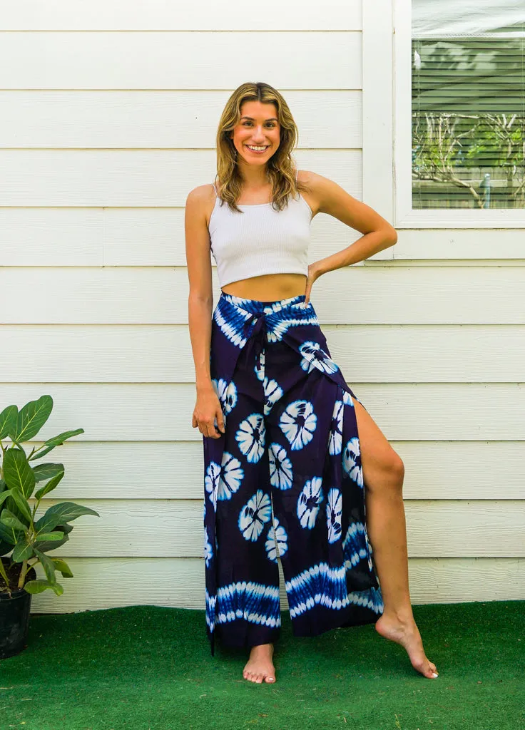 Blue Shibori Palazzo Wrap Pants