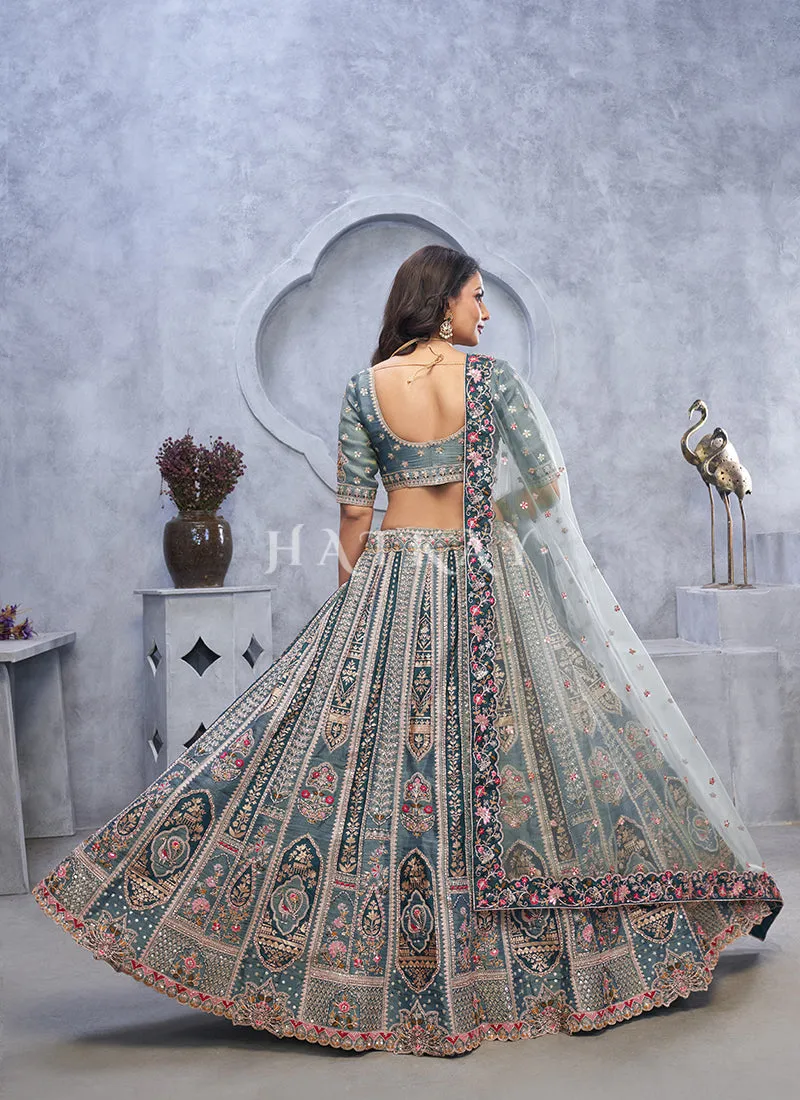 Bluish Grey Traditional Embroidery Wedding Lehenga Choli