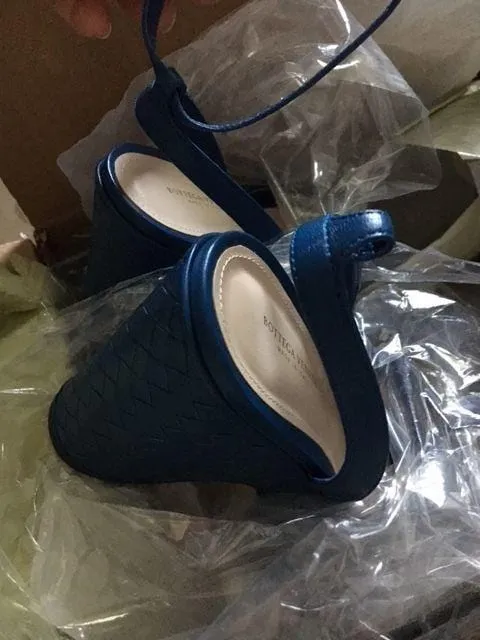 Bottega Veneta Sandals Women's Blue Leather Woven Wedge