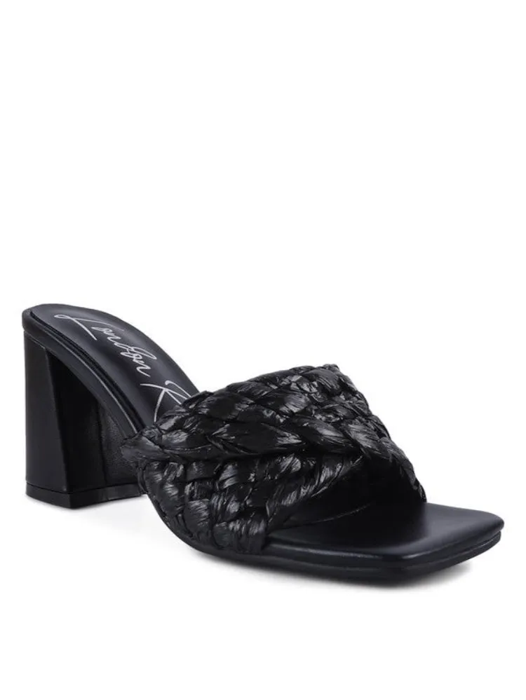 Braided Raffia Block Heeled Sandals