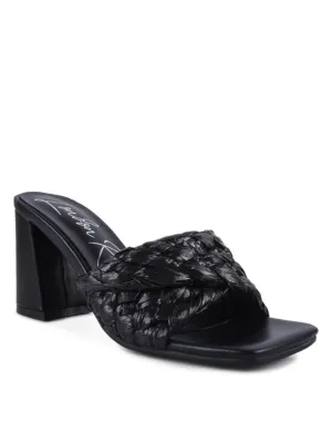 Braided Raffia Block Heeled Sandals