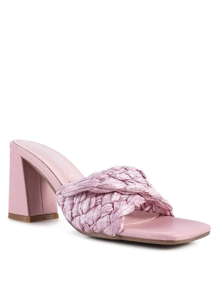 Braided Raffia Block Heeled Sandals