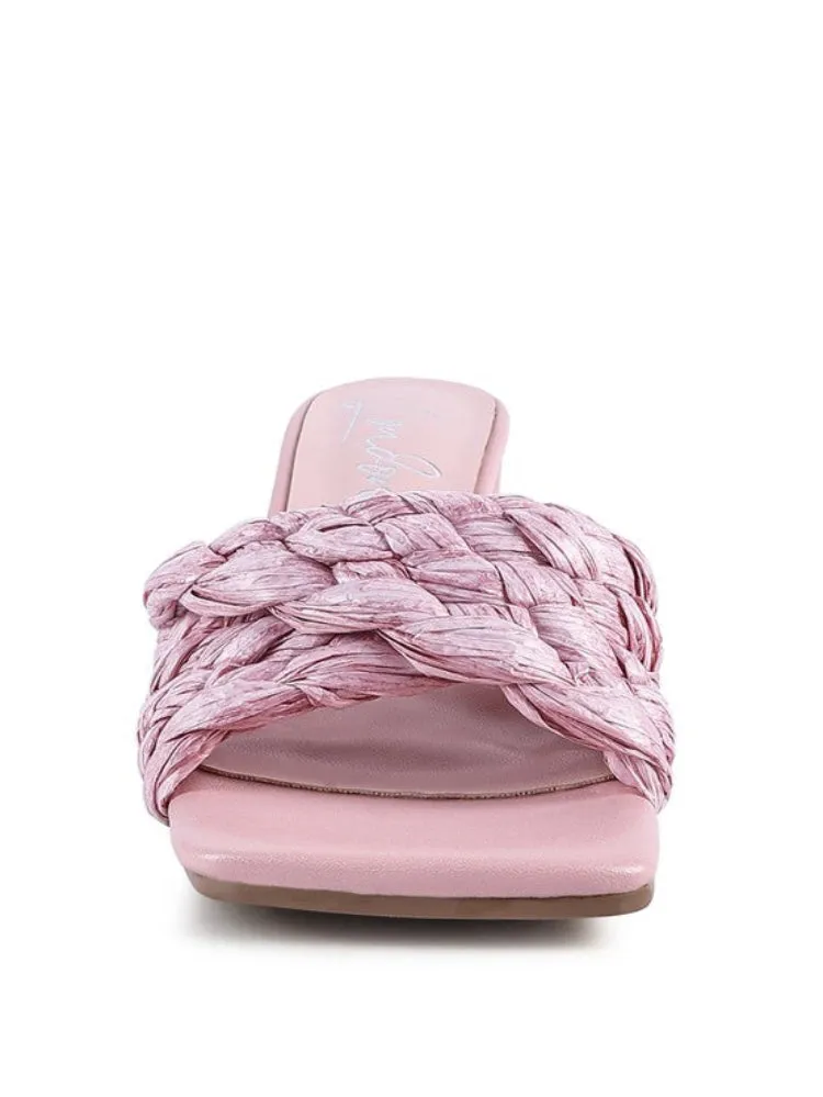 Braided Raffia Block Heeled Sandals