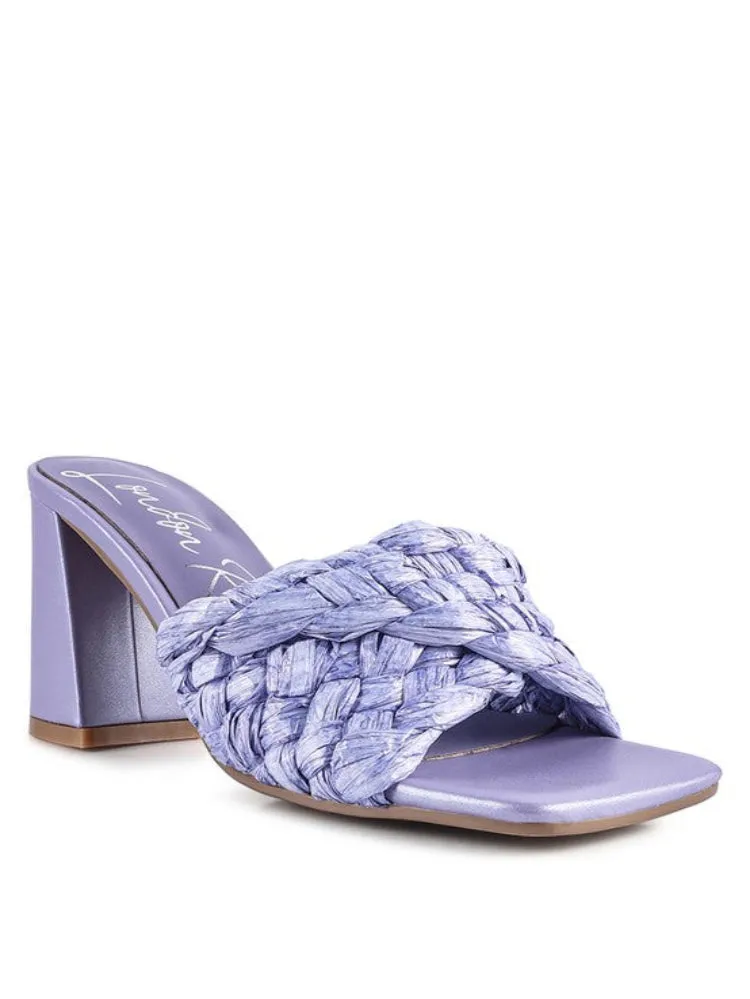 Braided Raffia Block Heeled Sandals