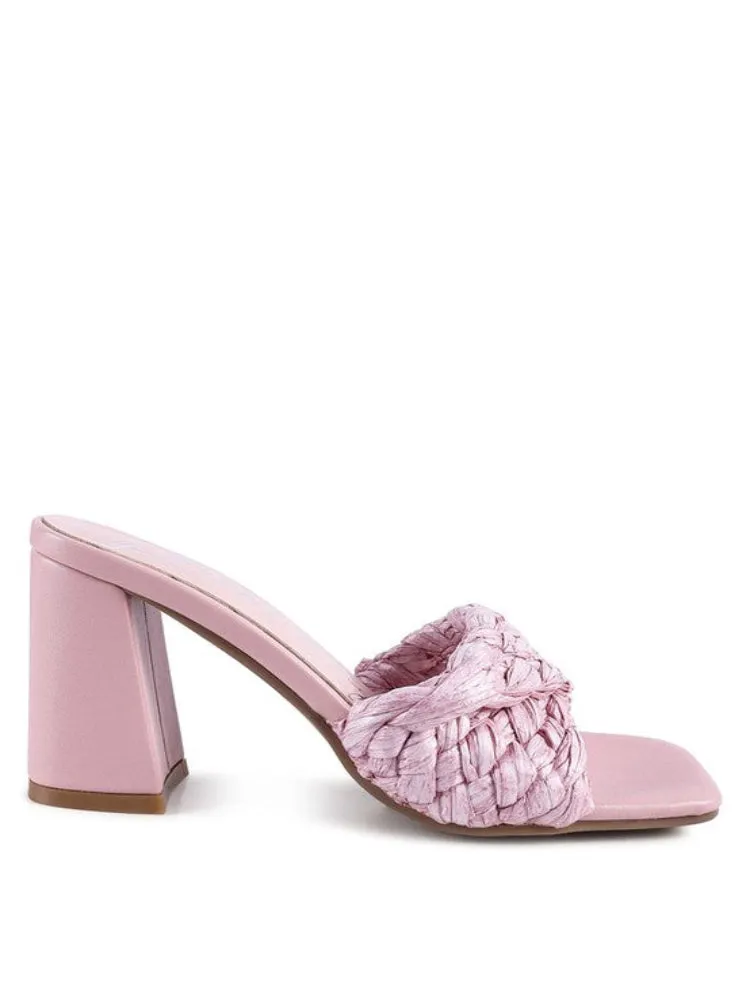 Braided Raffia Block Heeled Sandals