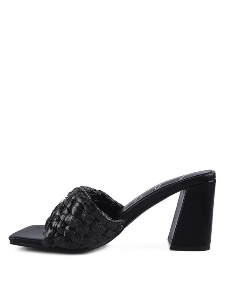 Braided Raffia Block Heeled Sandals