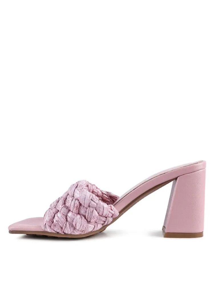 Braided Raffia Block Heeled Sandals