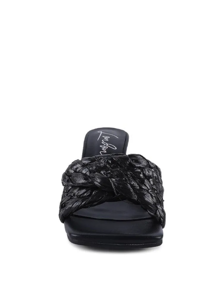 Braided Raffia Block Heeled Sandals