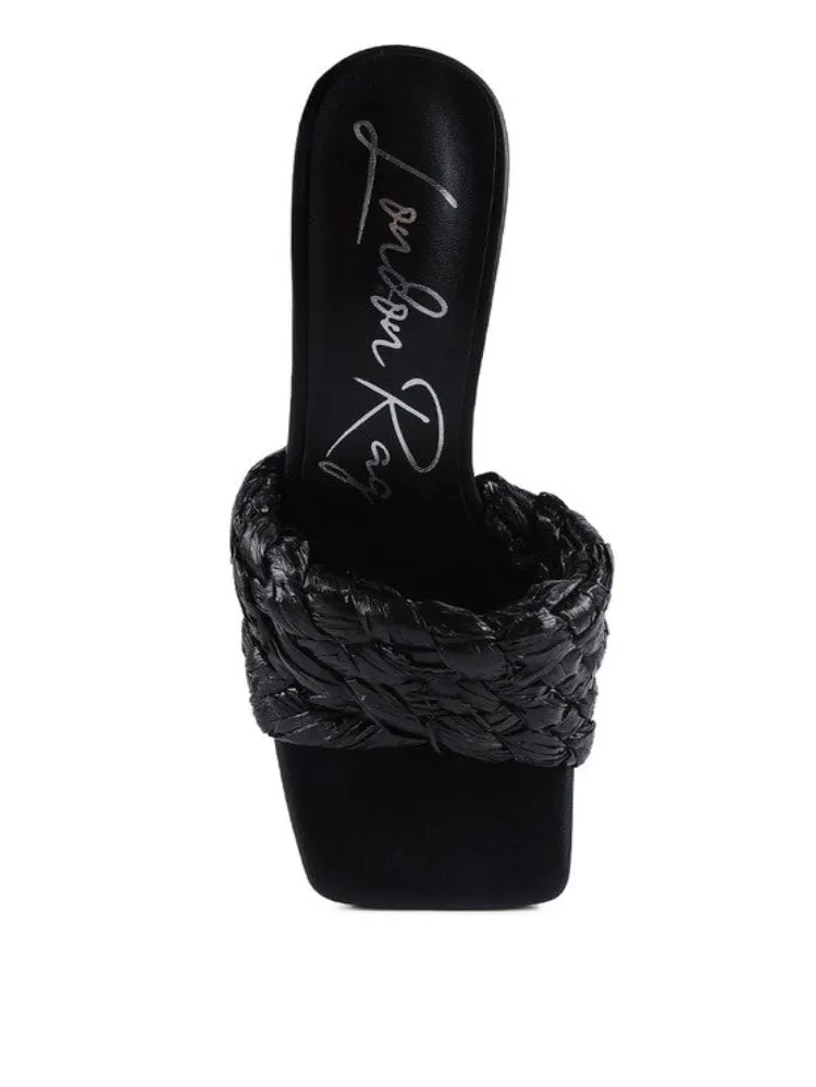 Braided Raffia Block Heeled Sandals