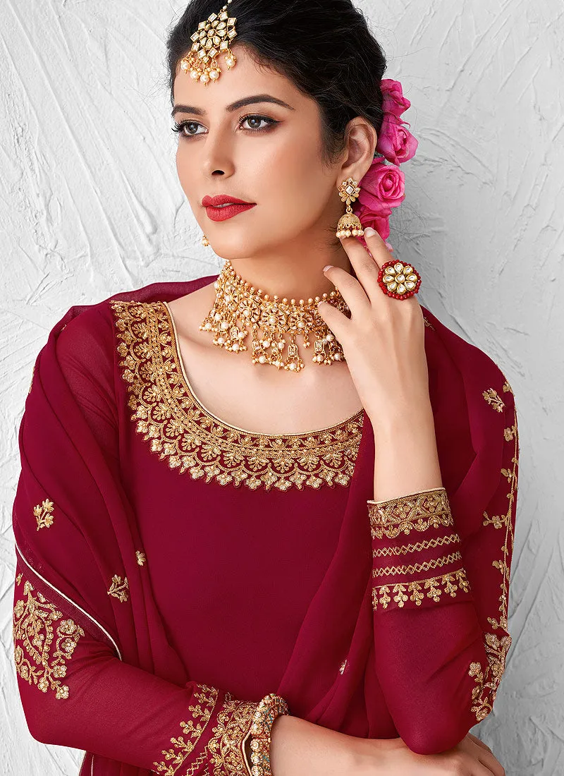 Bridal Red Golden Embroidered Sharara Suit