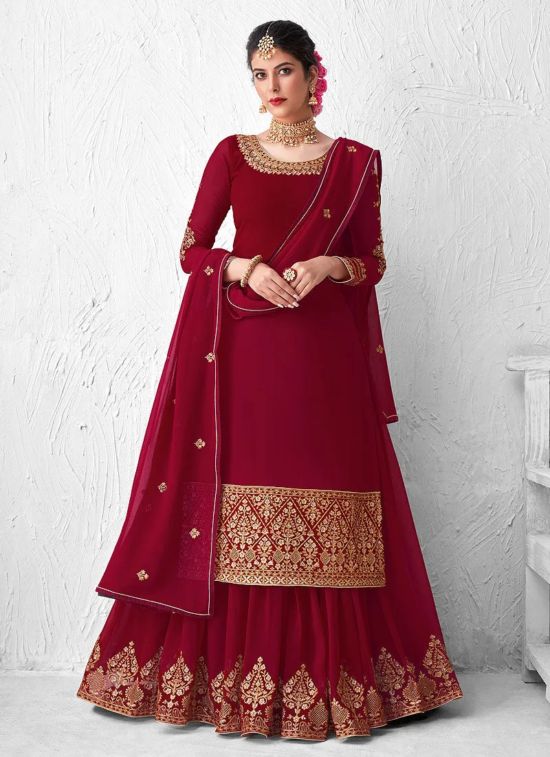 Bridal Red Golden Embroidered Sharara Suit