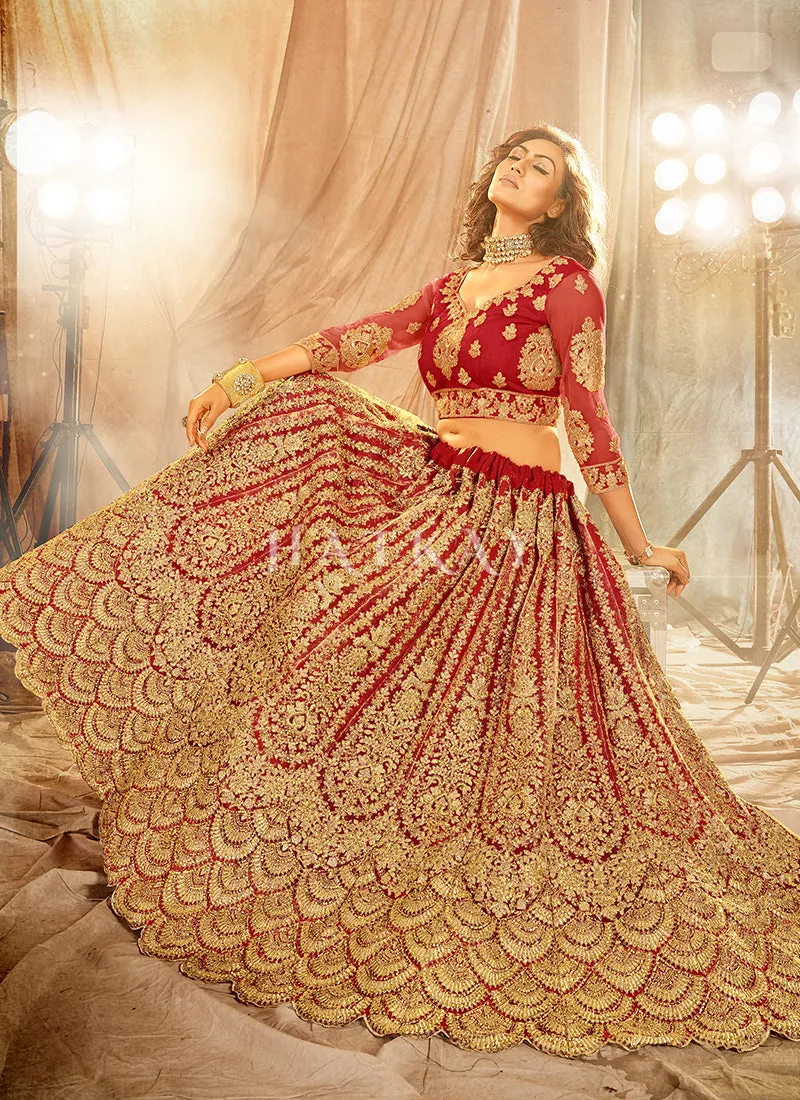 Bridal Red Zari Embroidery Wedding Lehenga Choli