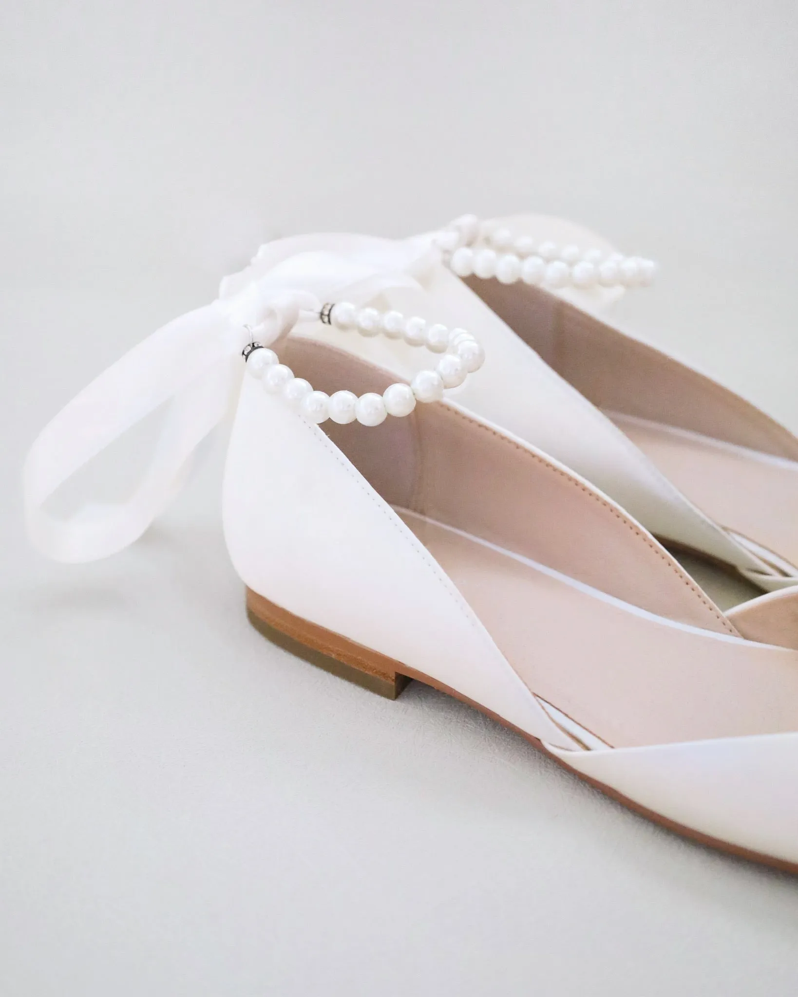 Bridal Round Toe Flat with Pearl Strap