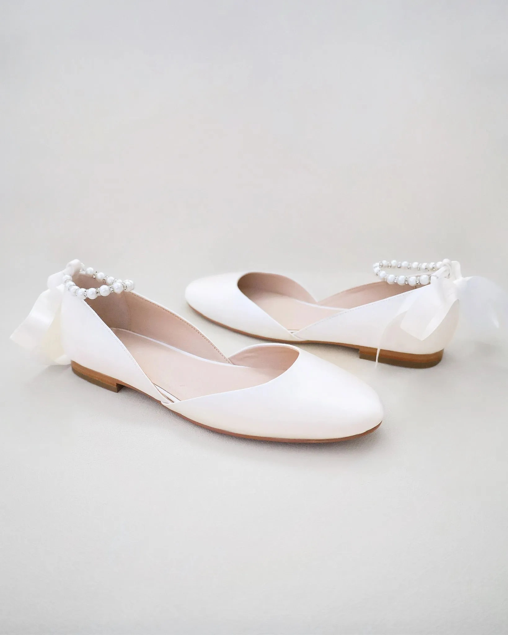 Bridal Round Toe Flat with Pearl Strap