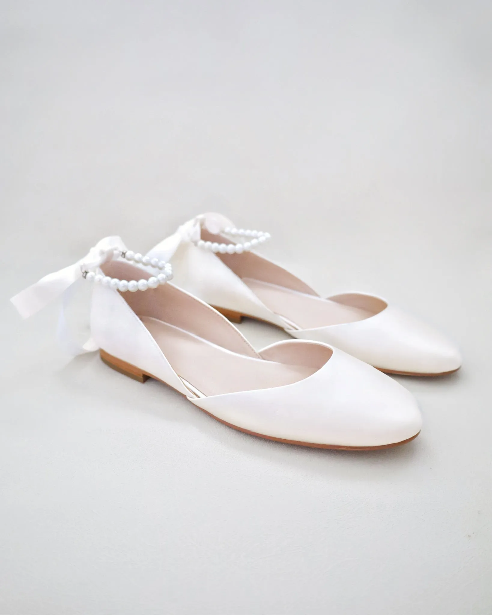 Bridal Round Toe Flat with Pearl Strap