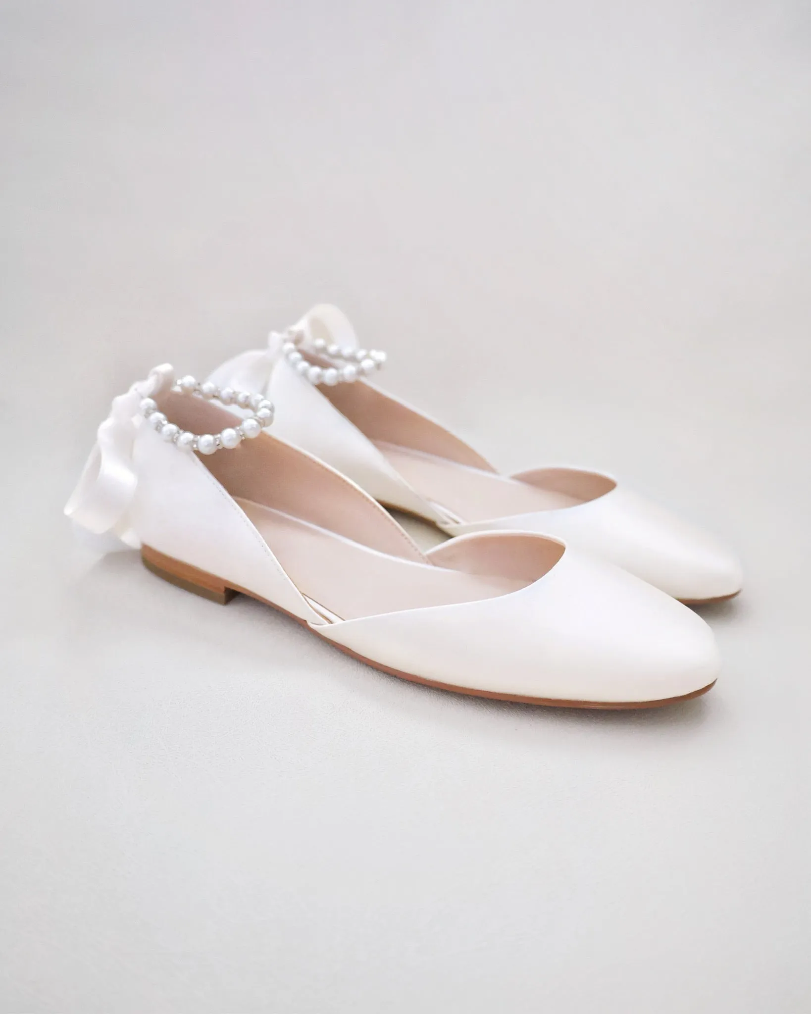 Bridal Round Toe Flat with Pearl Strap