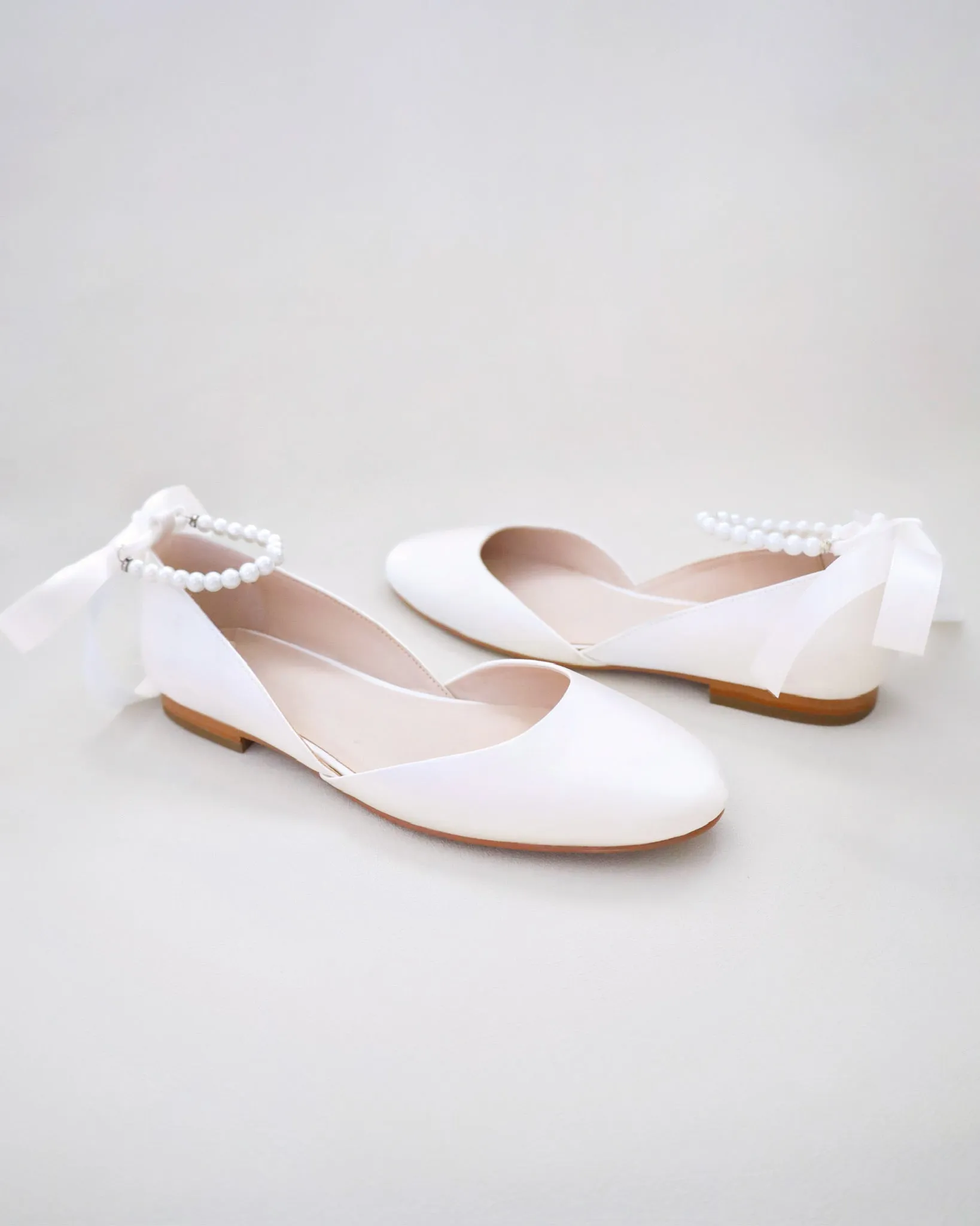 Bridal Round Toe Flat with Pearl Strap