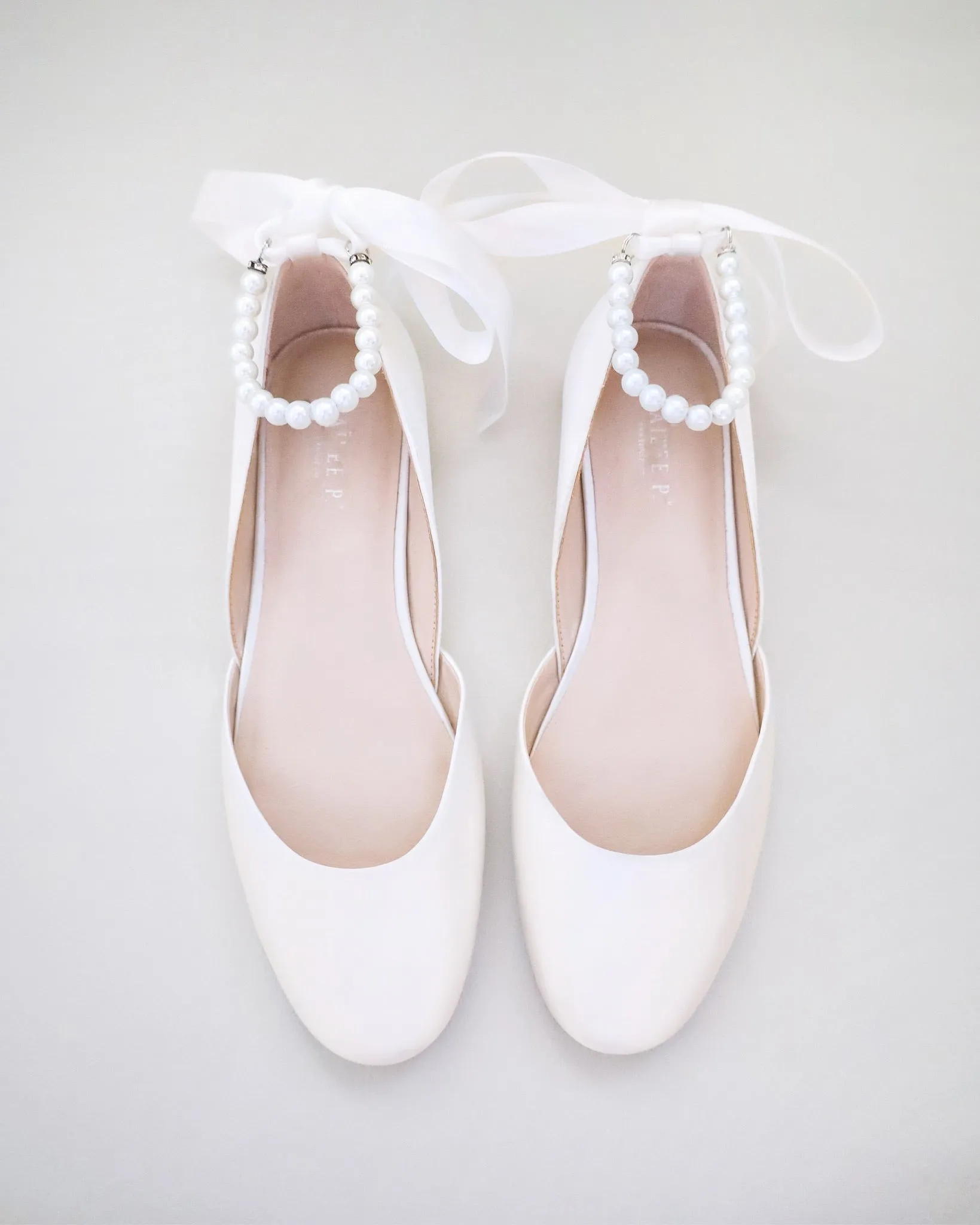 Bridal Round Toe Flat with Pearl Strap