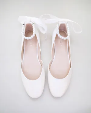 Bridal Round Toe Flat with Pearl Strap