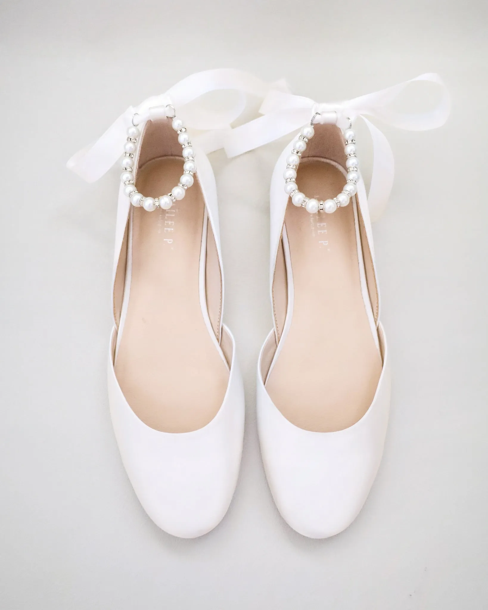 Bridal Round Toe Flat with Pearl Strap