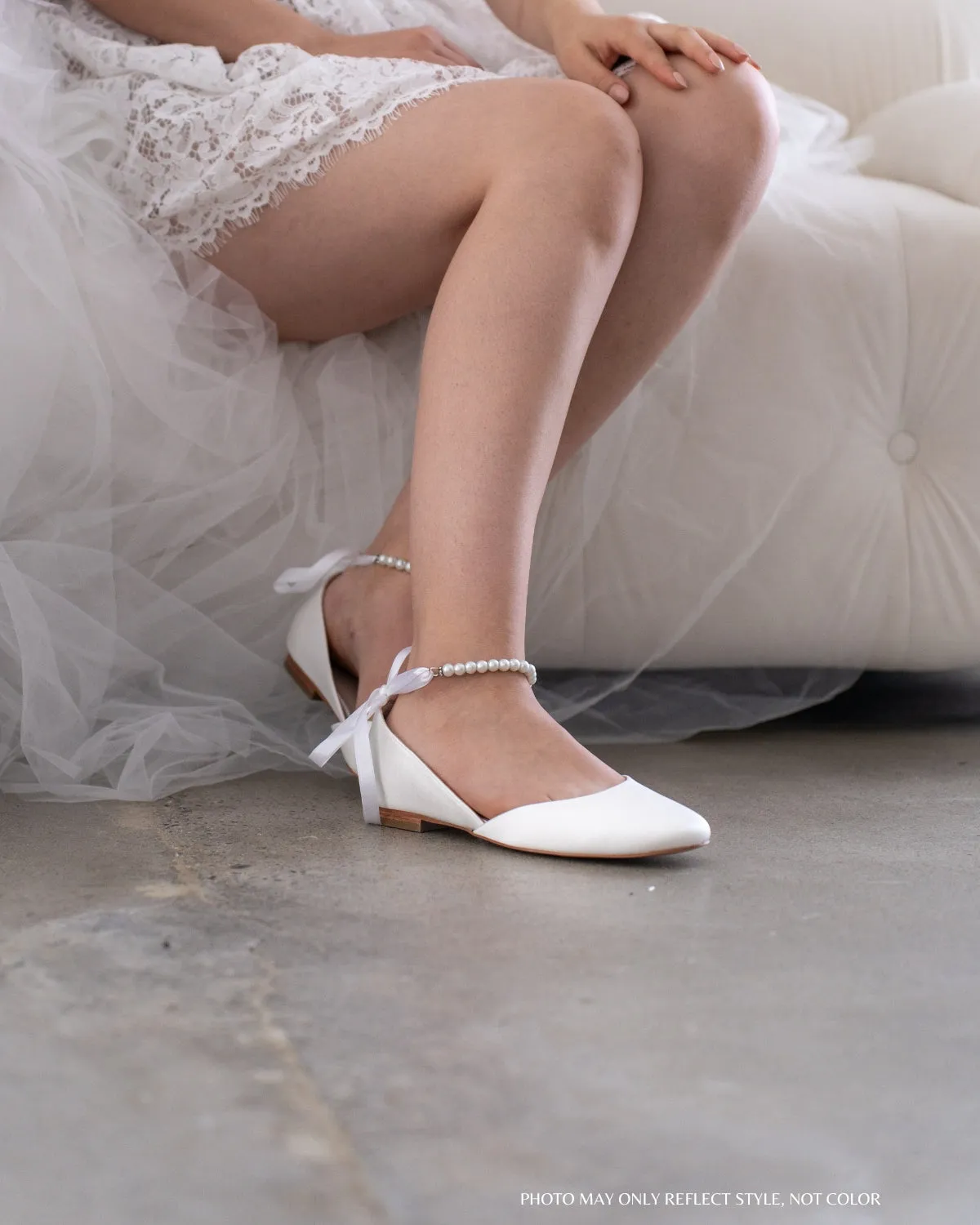 Bridal Round Toe Flat with Pearl Strap