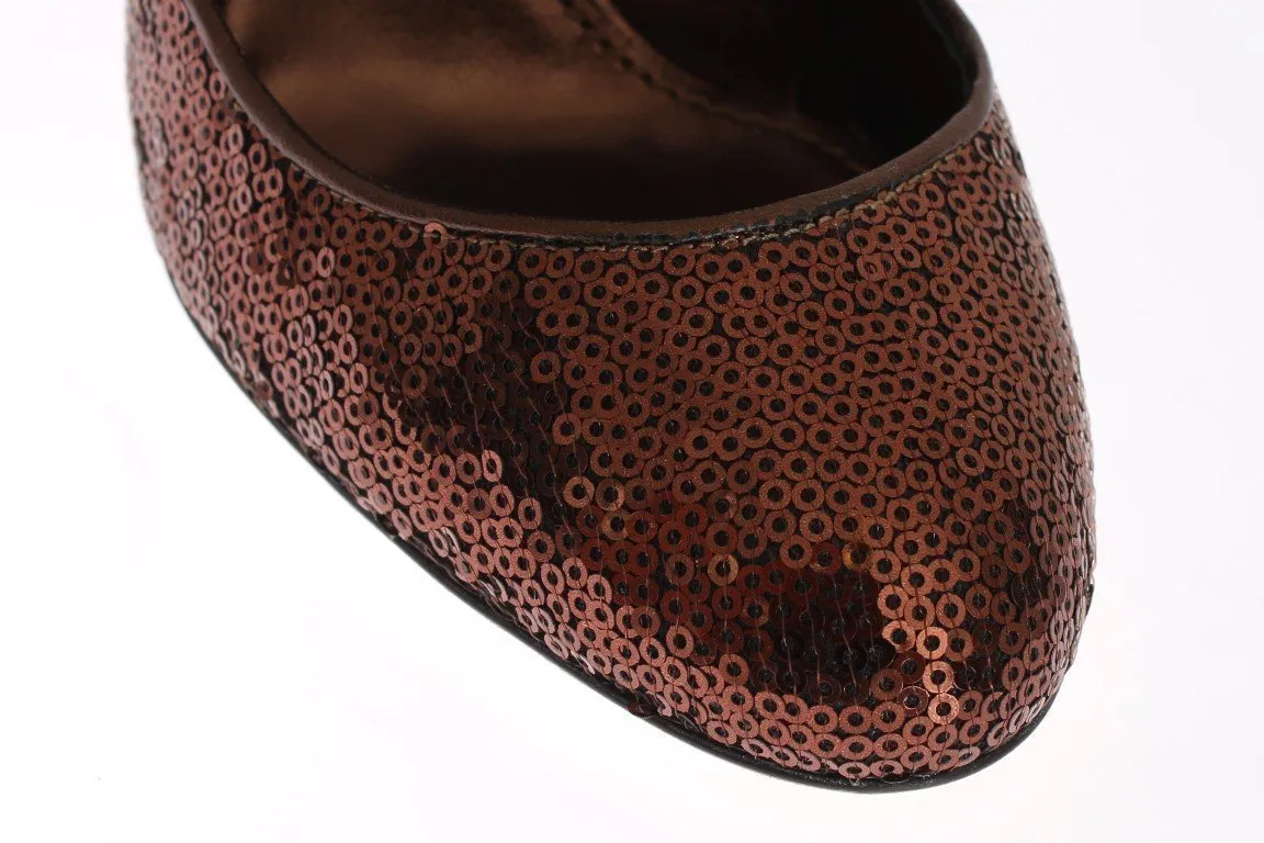 Bronze Leather Sequined Mary Janes Shoes