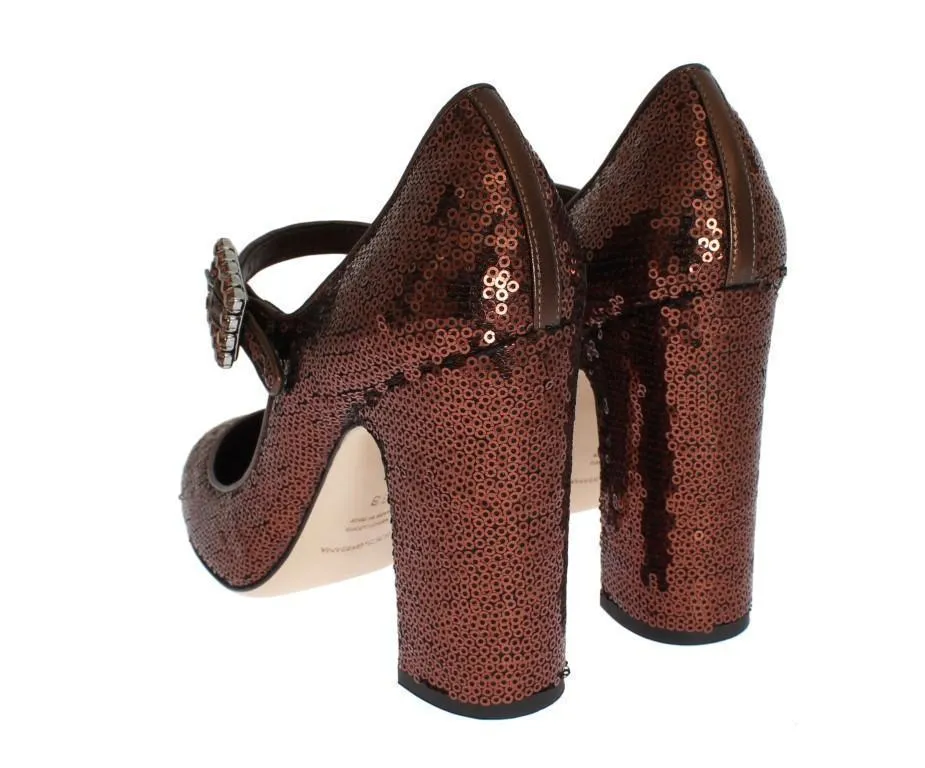 Bronze Leather Sequined Mary Janes Shoes