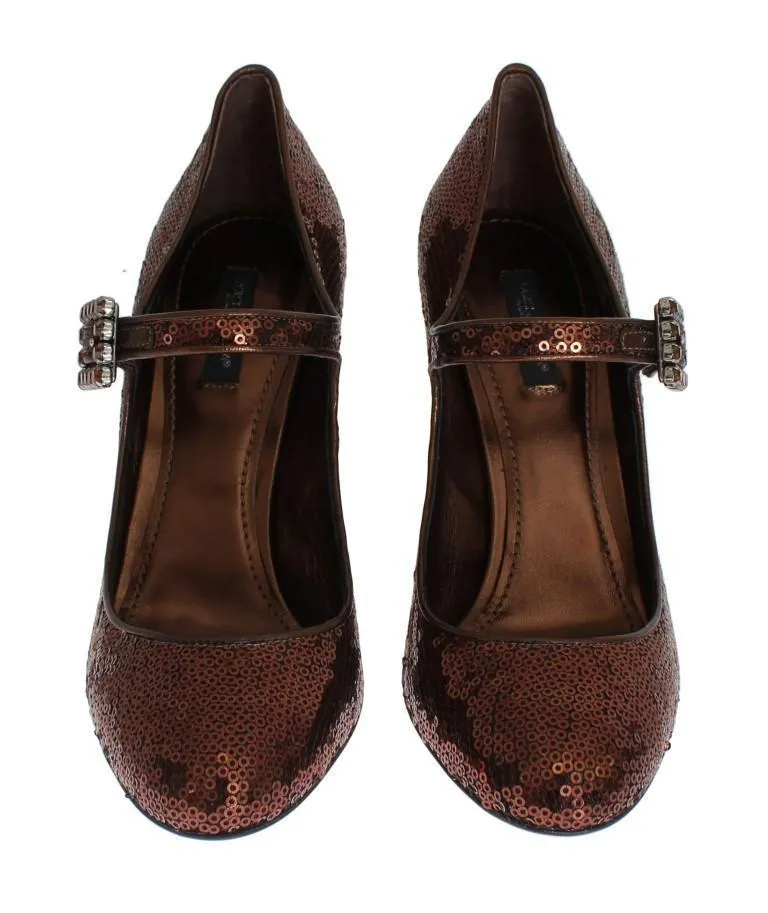 Bronze Leather Sequined Mary Janes Shoes