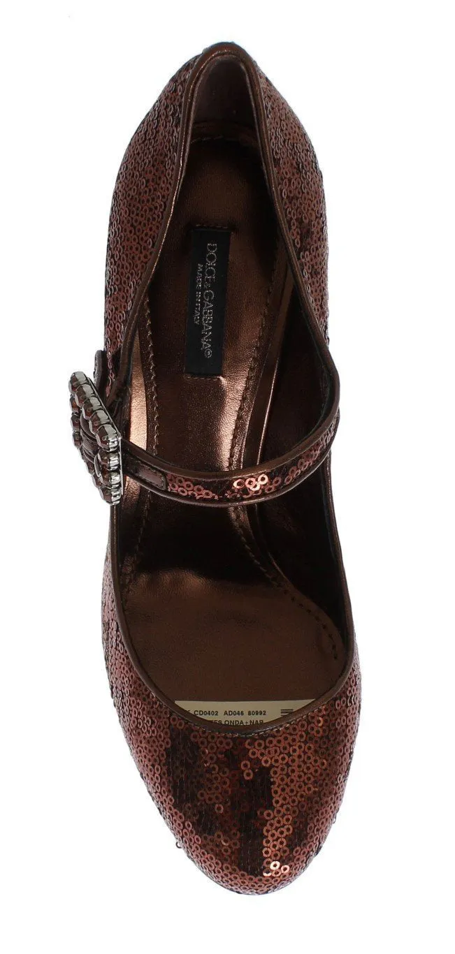 Bronze Leather Sequined Mary Janes Shoes